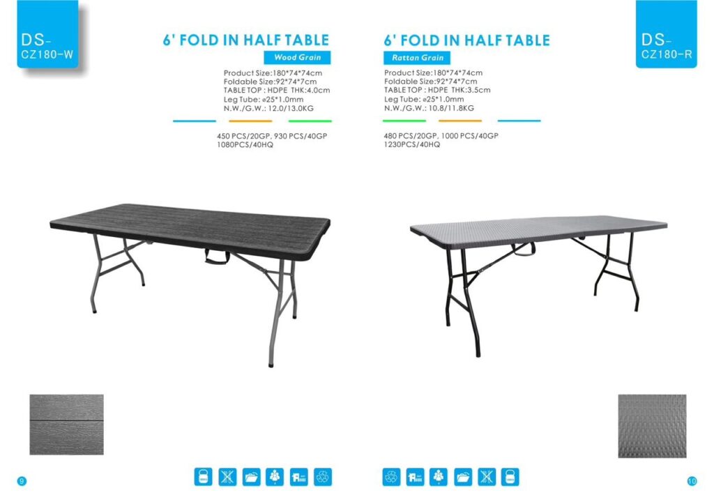 Table pliante en plastique léger, supporte 180kg. 8places