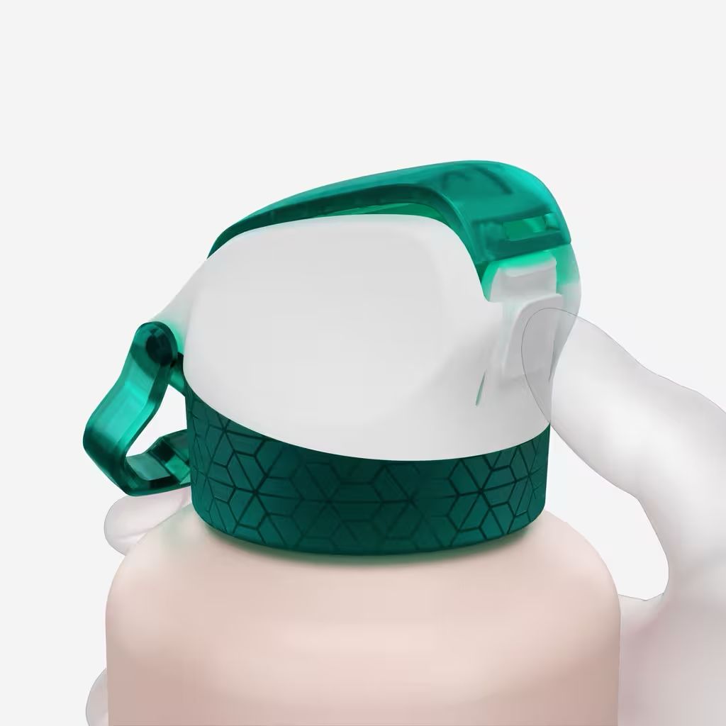 Gourde enfant 0,6L en alu, bouchon instantané, pipette et paille, randonné