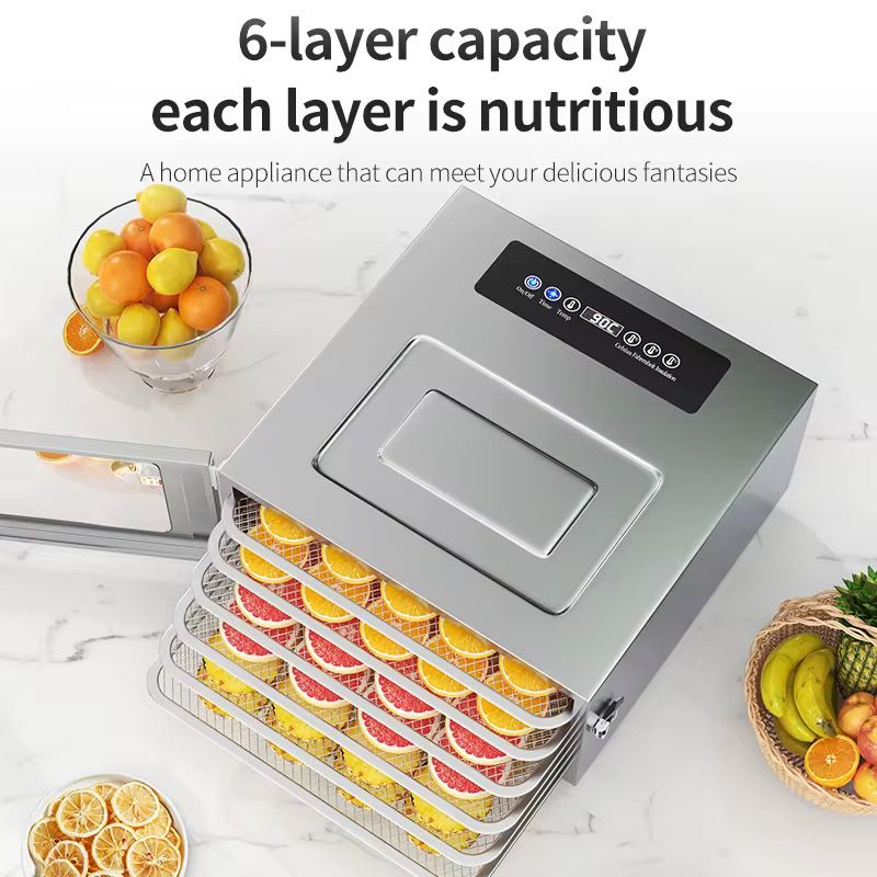 Déshydrateur de nourriture électrique domestique à 6 plateaux, en acier inoxydable 110-220v
