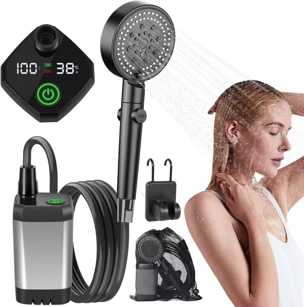 Pompe de douche électrique chargeable 4500mAh, étanche, portable pour voyage, campin, ménage.