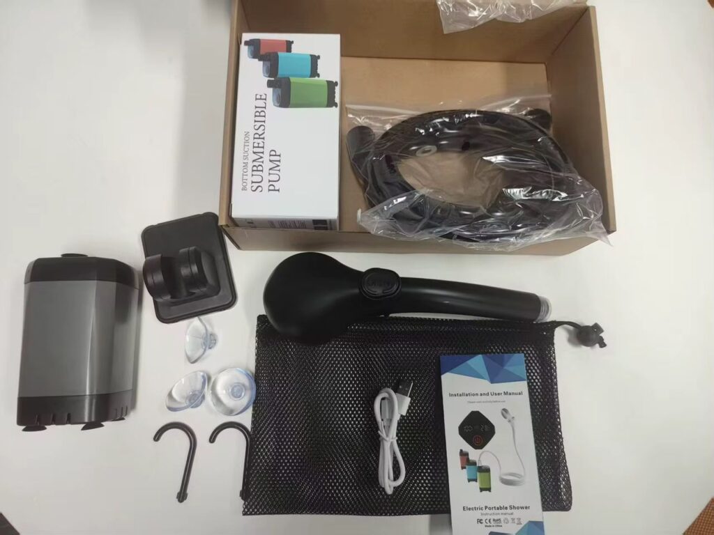 Pompe de douche électrique chargeable 4500mAh, étanche, portable pour voyage, campin, ménage.