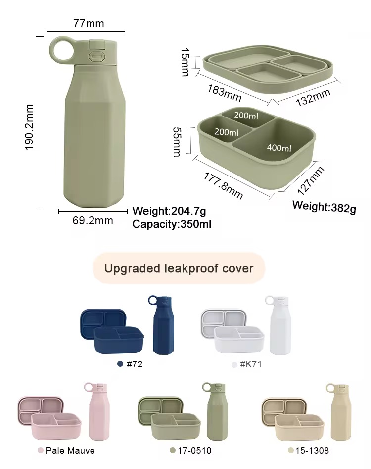 Ensemble, Bol de nourriture étanche + bouteille en silicone compatible au micro-ondes et au réfrigérateur, 800ml + Sac