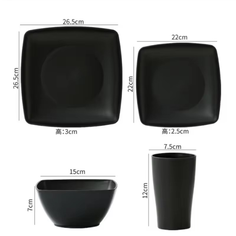 Ensemble de Vaisselle Ecologique en Paille de Blé & Plastique, Pack de 16