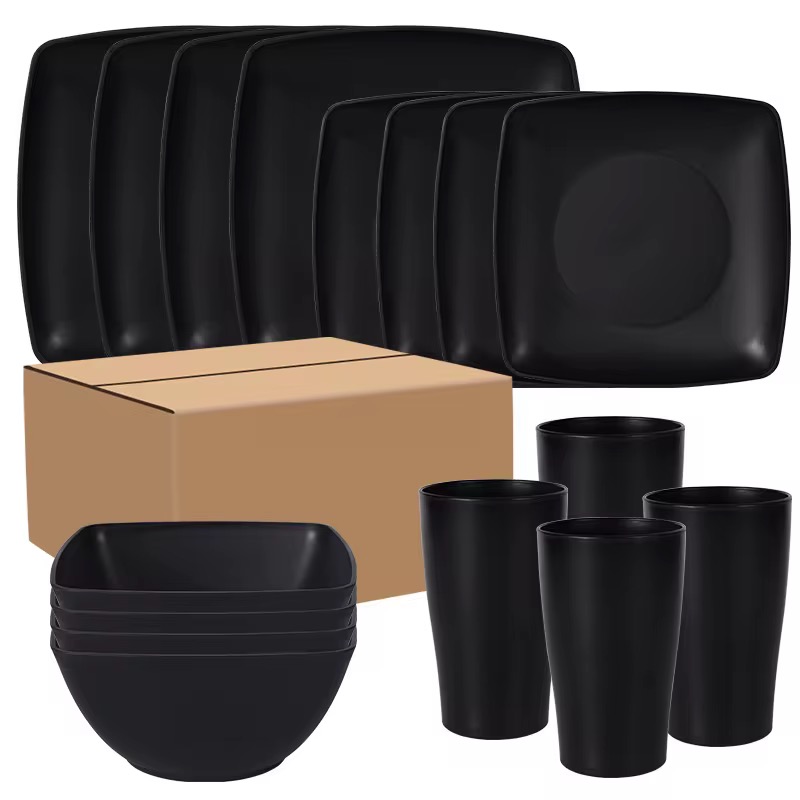 Ensemble de Vaisselle Ecologique en Paille de Blé & Plastique, Pack de 16