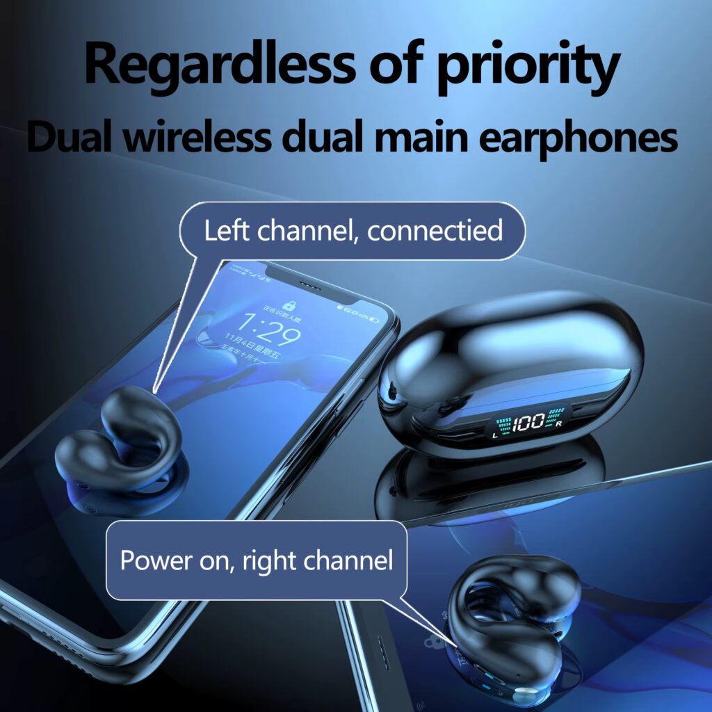 Écouteurs Noirs à Conduction osseuse, Oreille Ouverte, Bluetooth