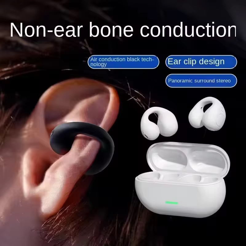 Écouteurs Noirs à Conduction osseuse, Oreille Ouverte, Bluetooth