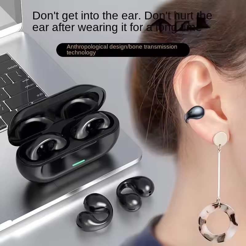 Écouteurs Noirs à Conduction osseuse, Oreille Ouverte, Bluetooth