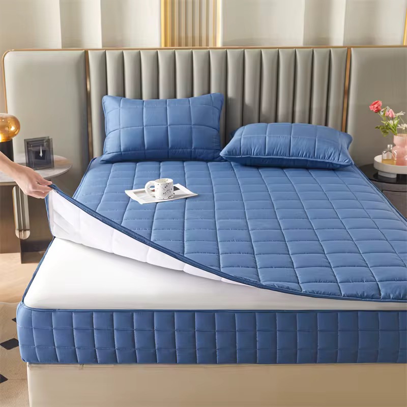 Housse de Matelas Imperméable Matelassé avec 2 Taies, Anti-bactérien, Polyester avec Fermeture Eclair
