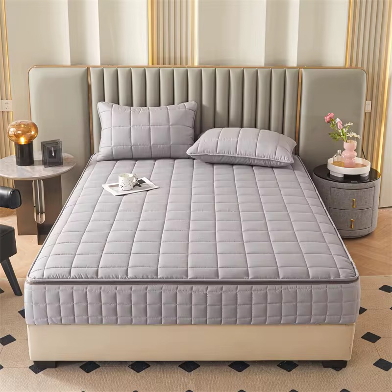 Housse de Matelas Imperméable Matelassé avec 2 Taies, Anti-bactérien, Polyester avec Fermeture Eclair