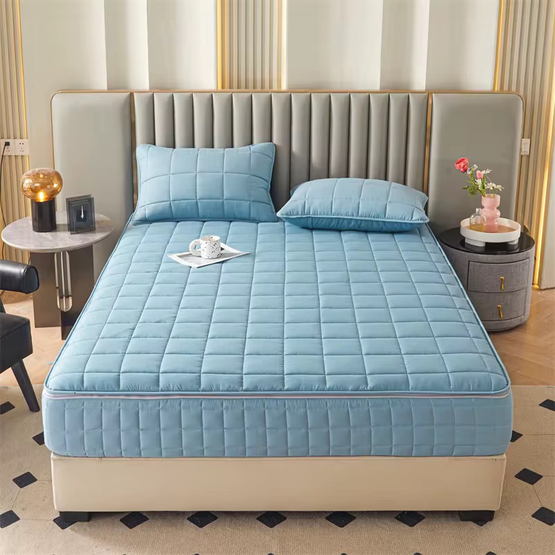 Housse de Matelas Imperméable Matelassé avec 2 Taies, Anti-bactérien, Polyester avec Fermeture Eclair