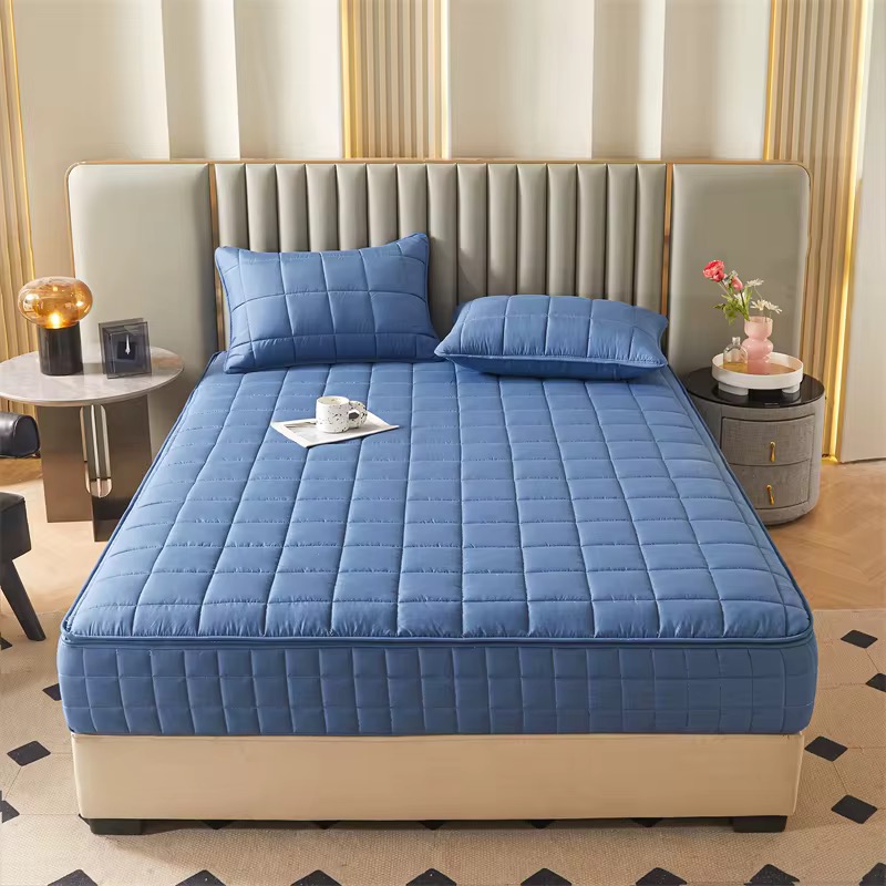 Housse de Matelas Imperméable Matelassé avec 2 Taies, Anti-bactérien, Polyester avec Fermeture Eclair
